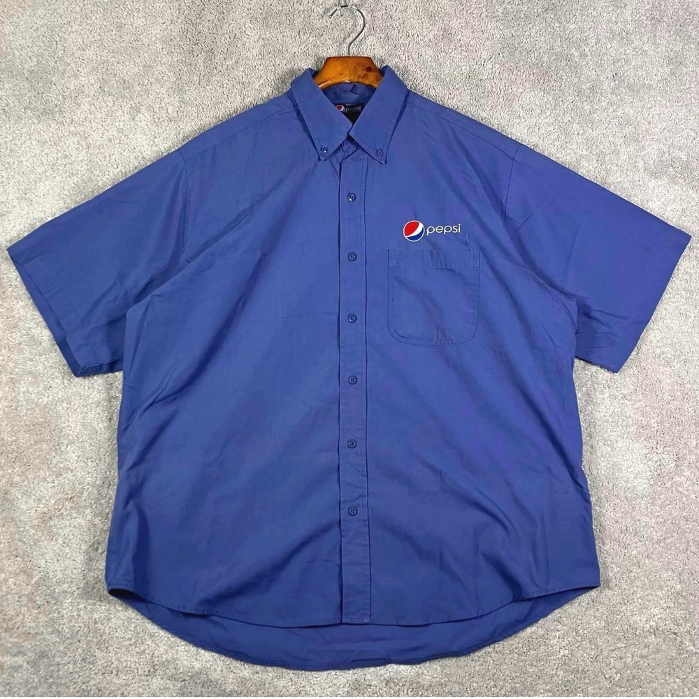Pepsi Aramark Mens XL Blue Short Sleeve Button Down Work Shirt Logo
